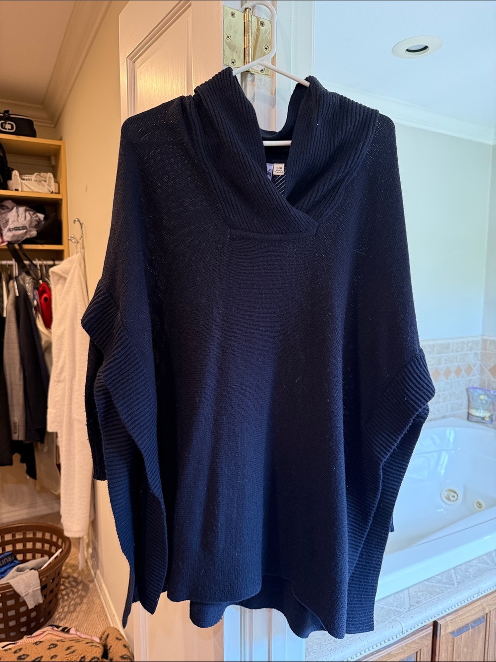Alya Navy Hooded Poncho Sweater